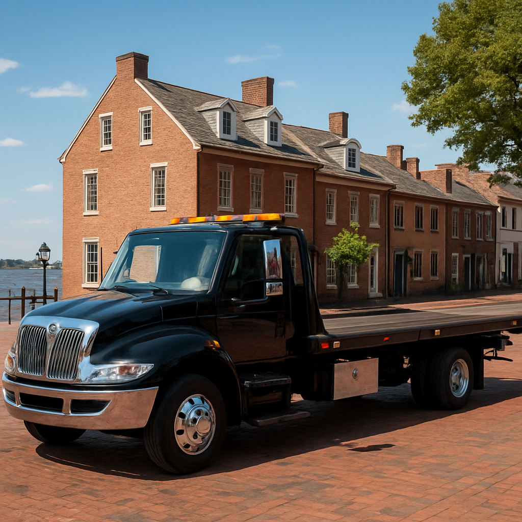 Tow truck near the historic Old Town Alexandria waterfront