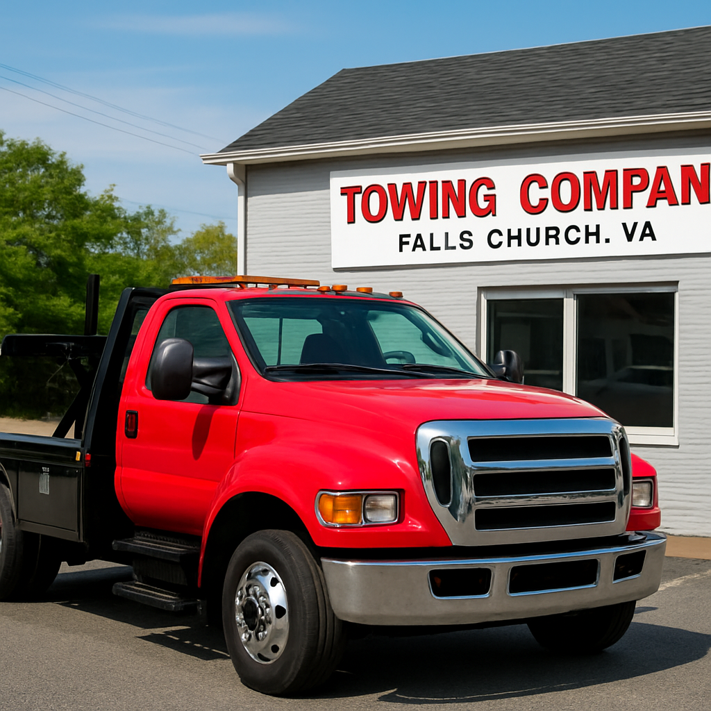 Tow truck parked outside the Tow Buddy headquarters in Falls Church