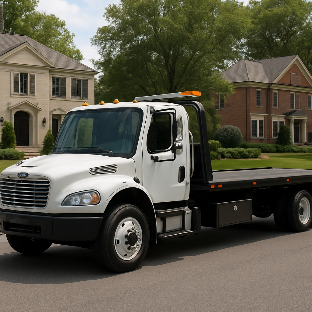 Tow truck on an upscale McLean Virginia street