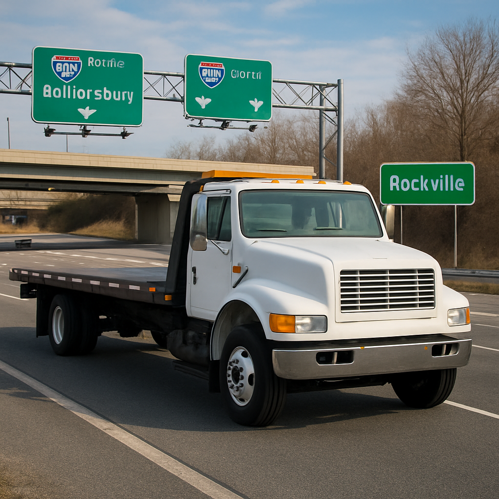Tow truck on a Rockville Maryland roadway